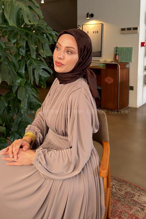 Lamelif Ağaçdalı Desen Ayrobin Floş Jakar Eşarp Acı Kahve