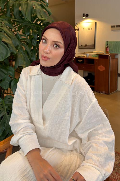Lamelif Ağaçdalı Desen Ayrobin Floş Jakar Eşarp Koyu Bordo