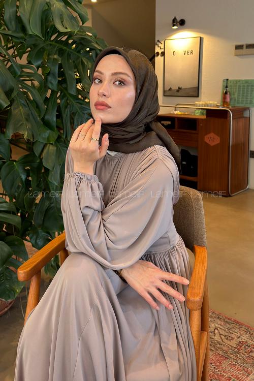 Lamelif Ağaçdalı Desen Ayrobin Floş Jakar Eşarp Koyu Yeşil