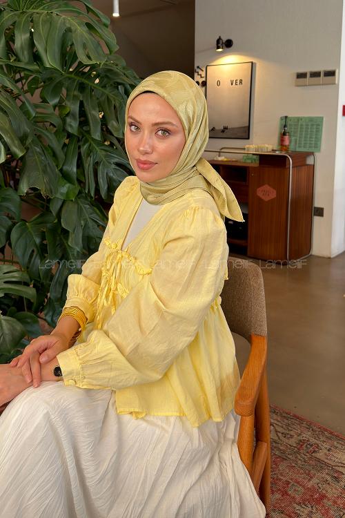 Lamelif Ağaçdalı Desen Ayrobin Floş Jakar Eşarp Mint Yeşili