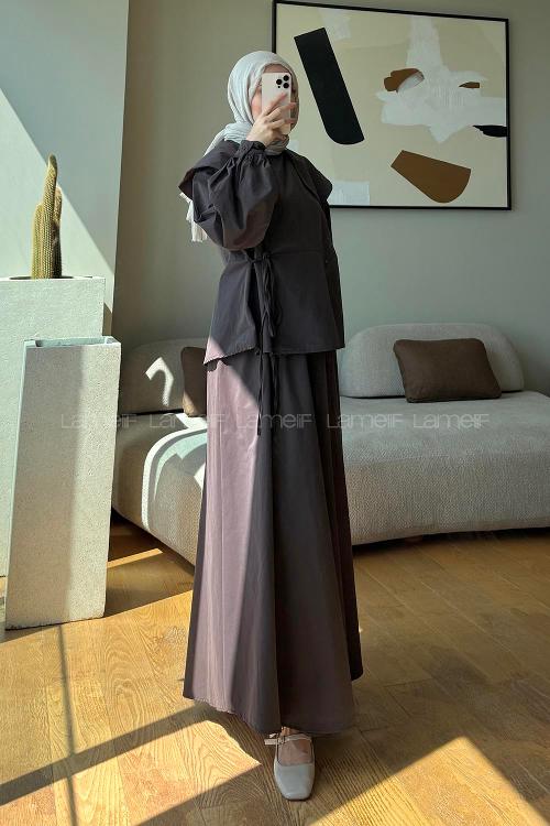 Lamelif Bebe Yaka Biye Bağlama Detaylı İkili Takım Acı Kahve