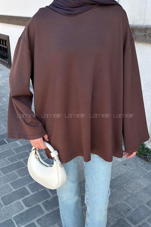 Lamelif Oysho Modal Basic Tunik  Kahverengi