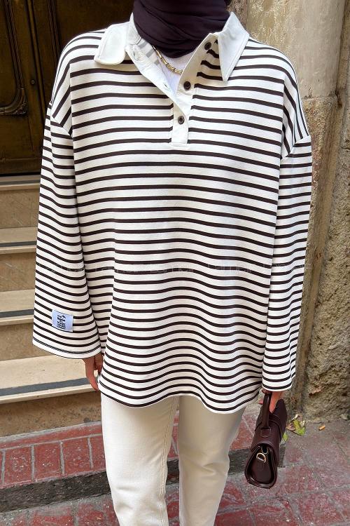 Brown Polo Neck Collar Cotton Fabric Unprinted Tunic