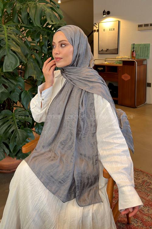 Koyu Gri Cotton Fabric Printed Shawl