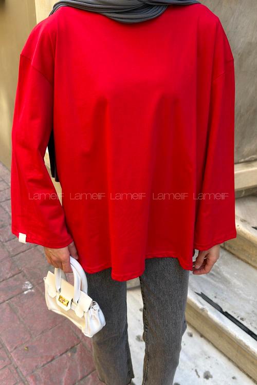 Lamelif Bisiklet Yaka Basic Bluz Kırmızı