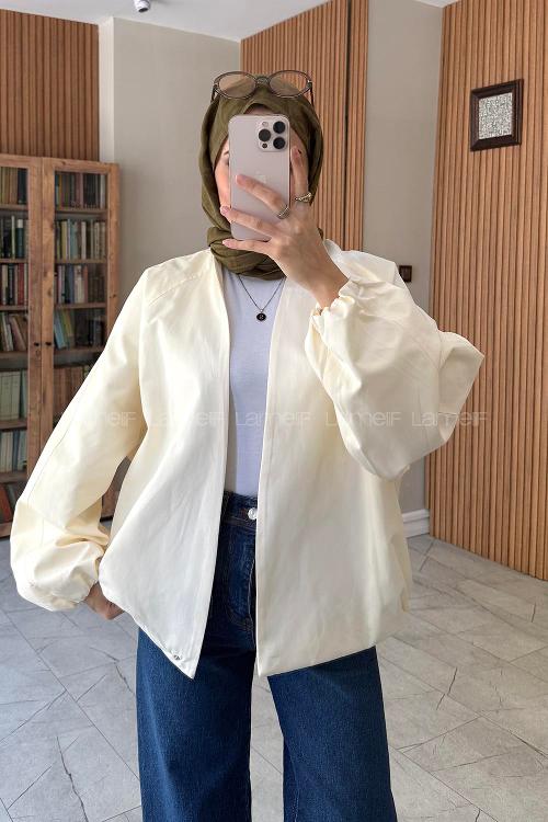 Lamelif Fleto Cep Astarlı Ceket Krem