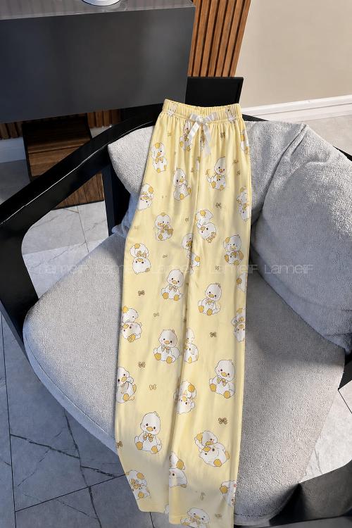 Lamelif Milan Kumaş Civciv Detaylı Pijama Altı