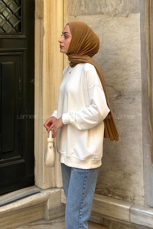 Lamelif Oversize Sweatshirt Beyaz