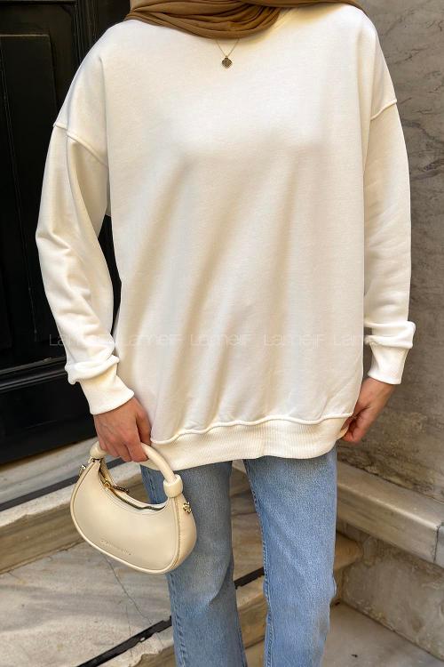 Lamelif Oversize Sweatshirt Beyaz