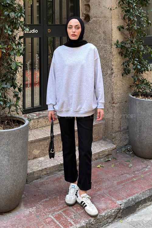 Lamelif Oversize Sweatshirt Gri