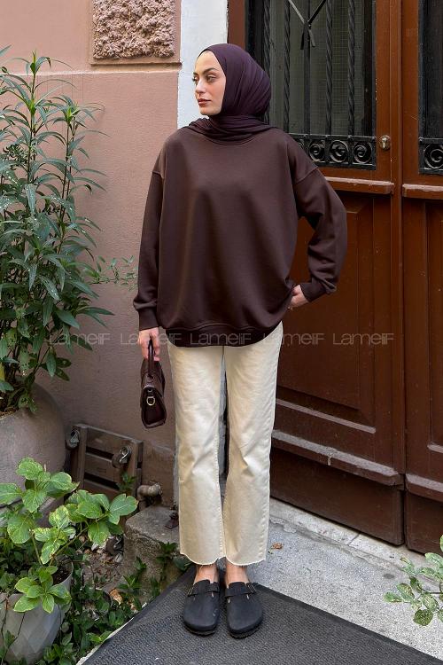 Lamelif Oversize Sweatshirt Kahverengi