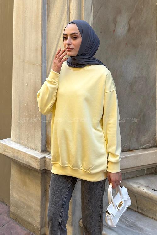 Lamelif Oversize Sweatshirt Sarı