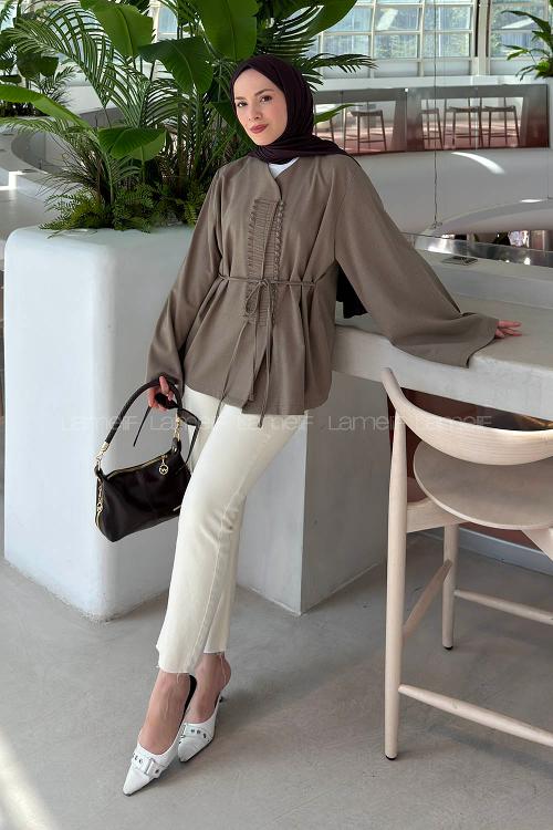 Khaki V Neck Viscose Unprinted Tunic