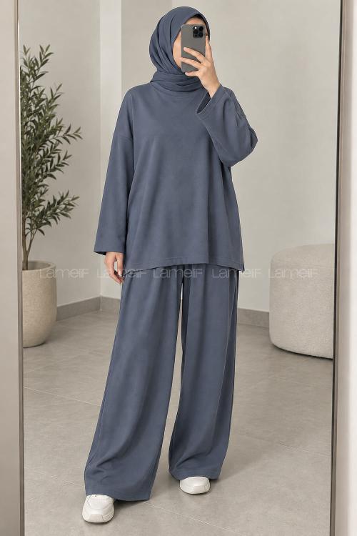 Lamelif Bisiklet Yaka Basic İkili Takım Antrasit