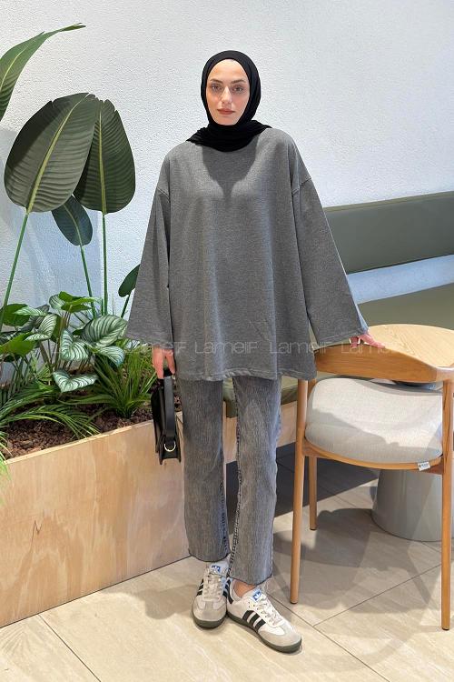 Lamelif Oversize İki İplik Sweat Antrasit