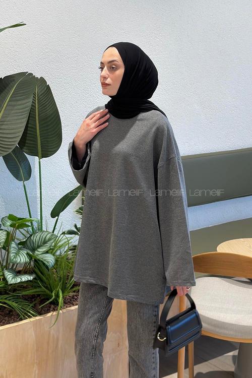 Lamelif Oversize İki İplik Sweat Antrasit