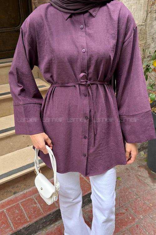 Plum Shirt Collar Long Arm Unprinted Shirt
