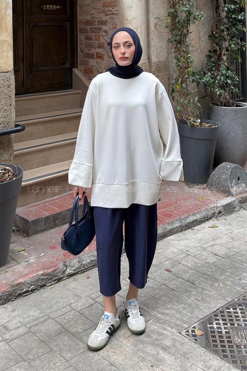 White Crew Neck Unprinted Tunic