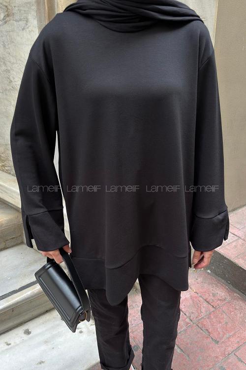 Black Crew Neck Unprinted Tunic