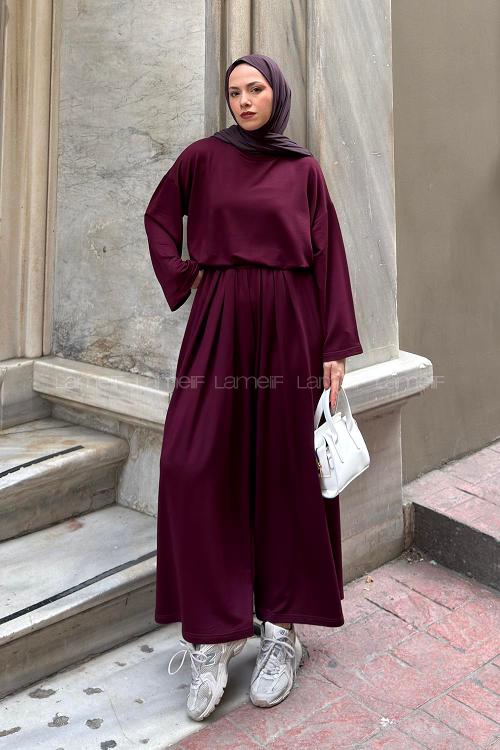 Lamelif Bisiklet Yaka Basic İkili Takım Mürdüm