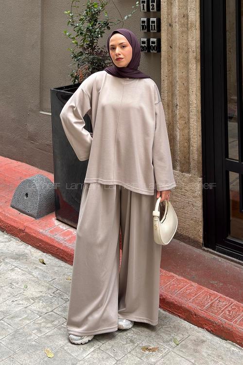 Stone Crew Neck Long Arm Without Accessories Regular Trousers Suit