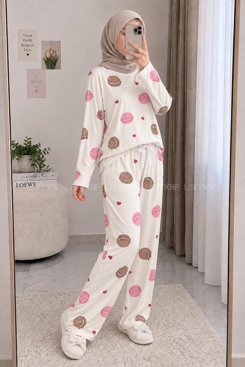 Lamelif Bisküvi Detaylı Pijama Takımı