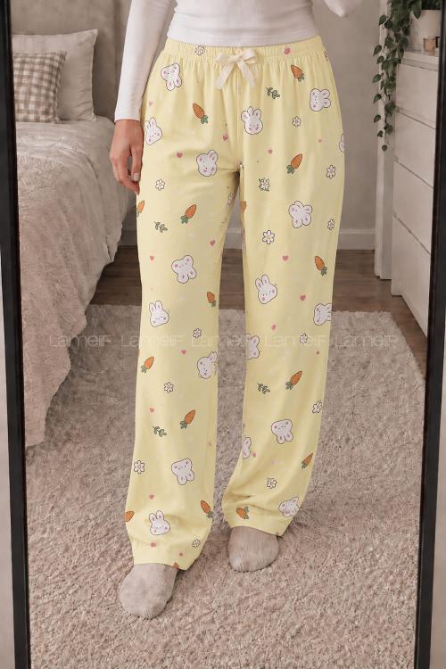 Lamelif Milan Kumaş Tavşan Desenli Pijama Altı