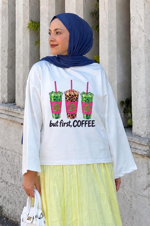 Lamelif Basic Oversize Matcha Baskılı Bluz