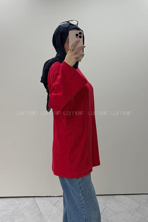 Lamelif Bisiklet Yaka Basic Bluz Kırmızı