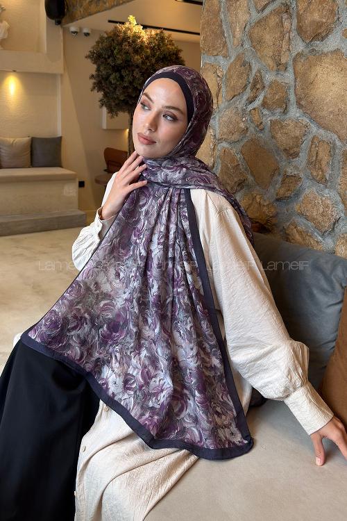 Lamelif Rose Garden Desen Bambu Şal Koyu Mor