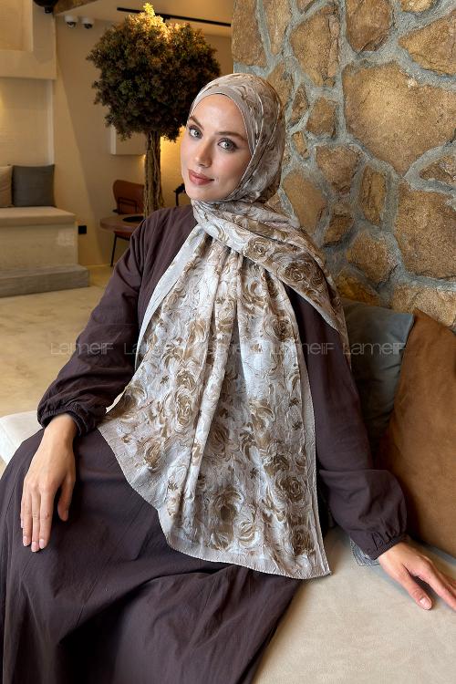 Lamelif Rose Garden Desen Bambu Şal Taş