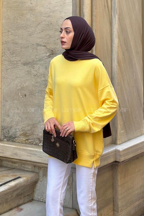 Lamelif Bisiklet Yaka Sweatshırt Sarı