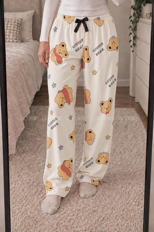 Lamelif Milan Kumaş Ayıcık Desenli Pijama Altı