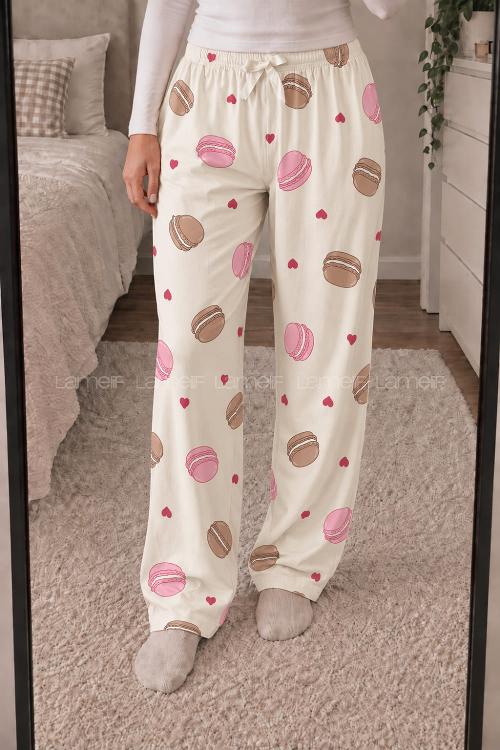 Lamelif Milan Kumaş Bisküvi Desenli Pijama Altı