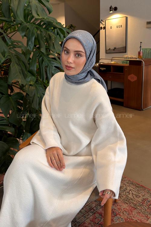 Lamelif CC Desen Ayrobin Floş Jakar Eşarp Gri