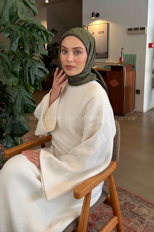 Lamelif CC Desen Ayrobin Floş Jakar Eşarp Haki