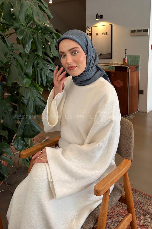 Lamelif CC Desen Ayrobin Floş Jakar Eşarp Metalik Gri