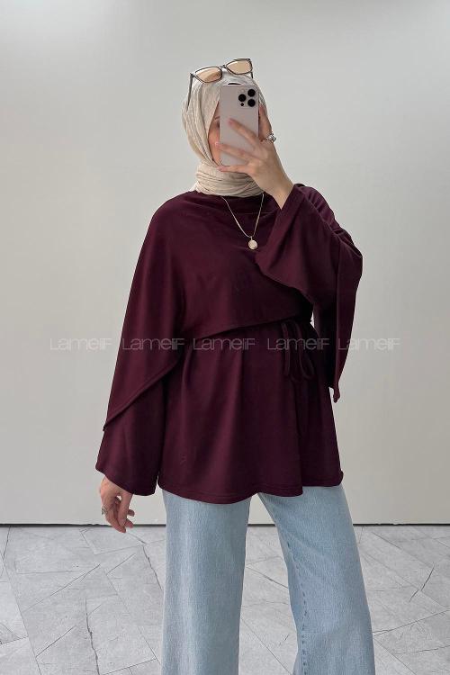 Lamelif Omuz Şal Detaylı Tunik Mürdüm