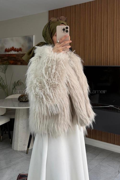 Lamelif Kısa Kürk Ceket Bej
