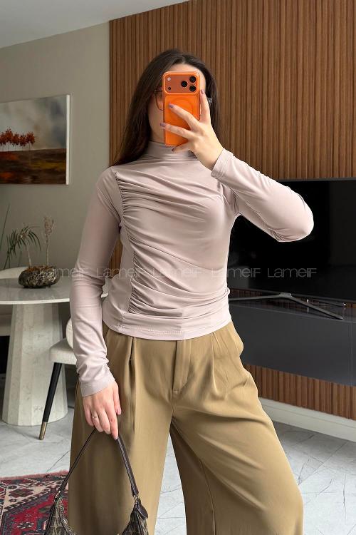 Stone Choker Neck Long Arm Without Accessories Unprinted Blouse