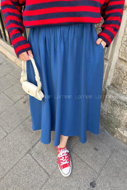 Lamelif Cep Detaylı Keten İndigo