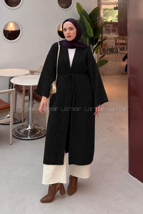Lamelif Yumoş Uzun Triko Hırka Siyah