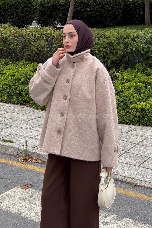 Lamelif Apolet Detaylı Sakallı Ceket Bej