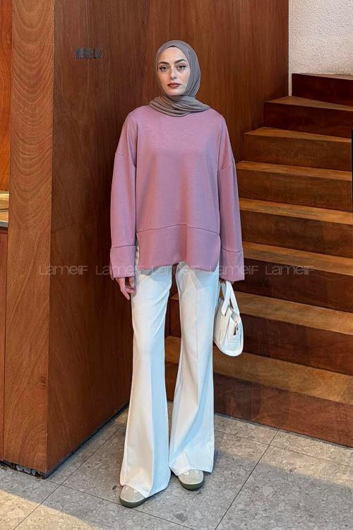 Lamelif Yırtmaç Detaylı Oysho Sweat Gül Rengi