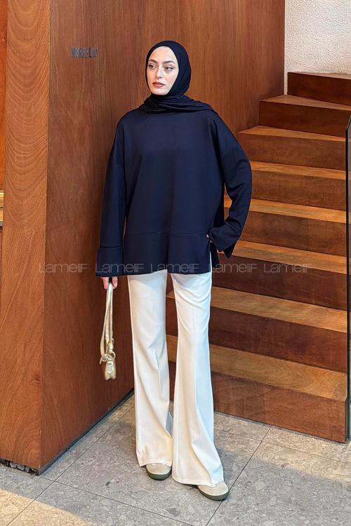 Lamelif Yırtmaç Detaylı Oysho Sweat Lacivert