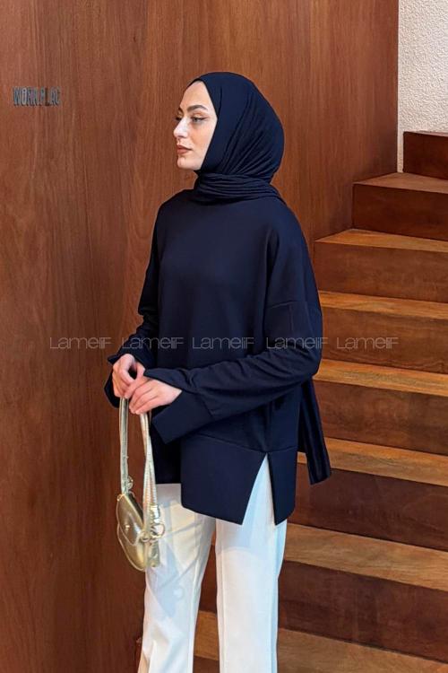 Lamelif Yırtmaç Detaylı Oysho Sweat Lacivert