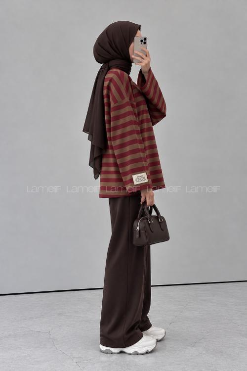 Brown Crew Neck Long Arm Printed Sweatshirt