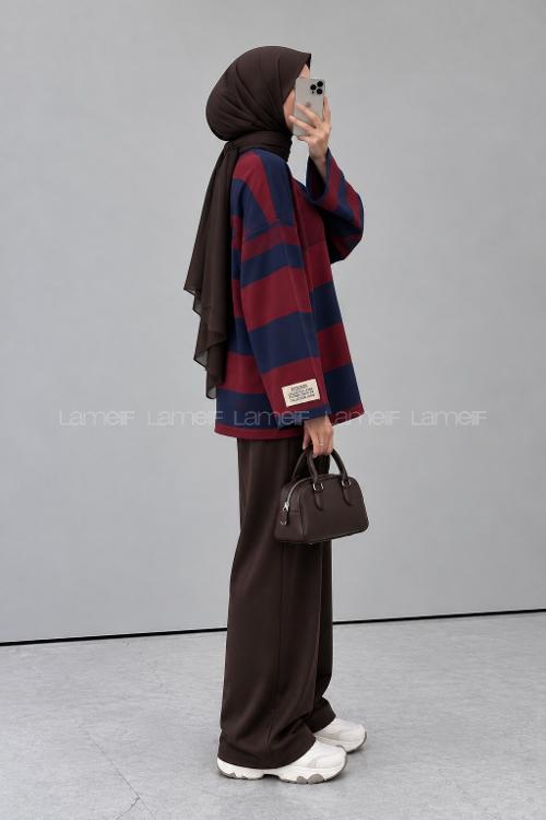 Lamelif Kol Armalı Sweatshırt Lacivert Bordo