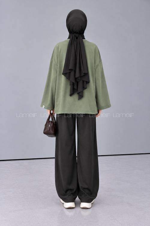 Lamelif Oversize Basic Sweatshirt Haki