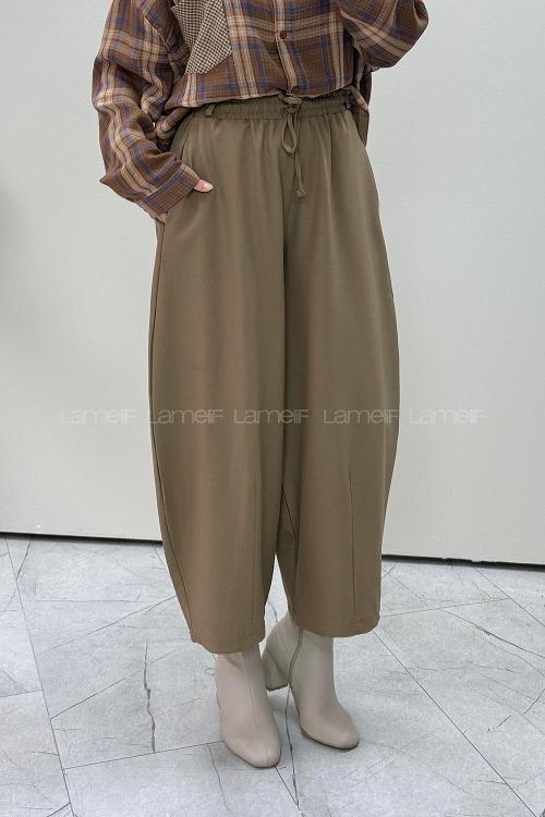 Lamelif Charm Detaylı Bağcıklı Pantolon Sütlü Kahve